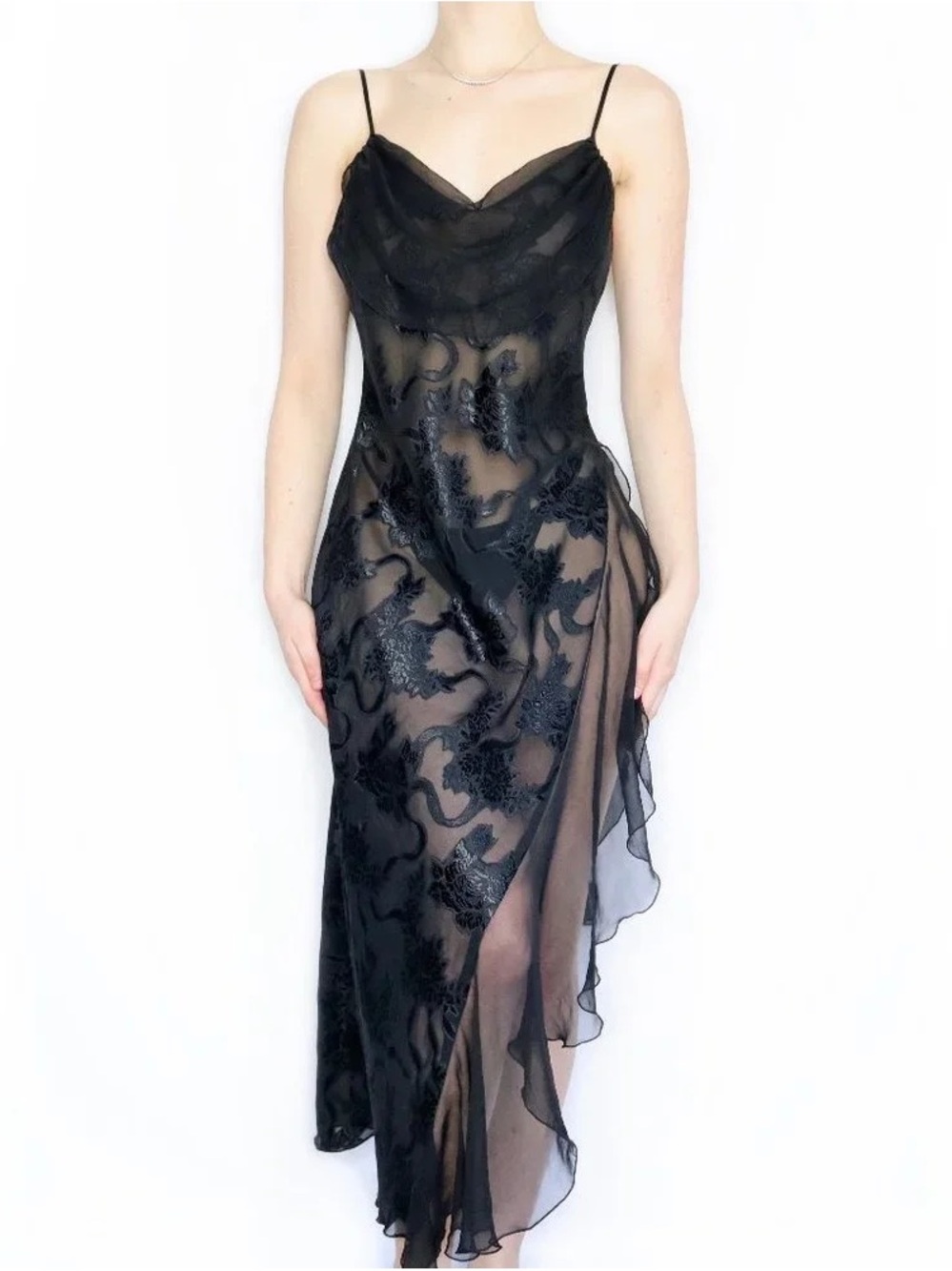 Vintage Victorias Secret Gold Label Collectible Sheer Floral Maxi Slip Dress